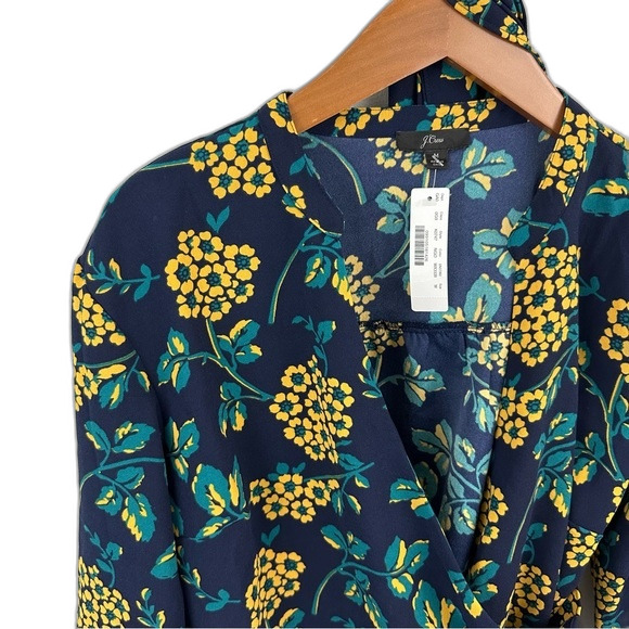 J. Crew Golden Floral Drapey Crepe Wrap Blouse NWT Size Medium - Picture 6 of 15